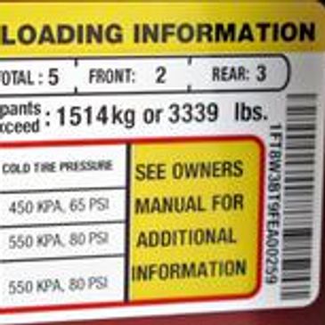 Tire and Loading information sticker, VECI Sticker, emissions sticker, anti theft sticker
