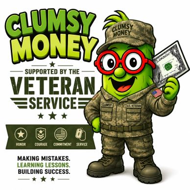Cartoon soldier pickle with money, promoting veteran support.