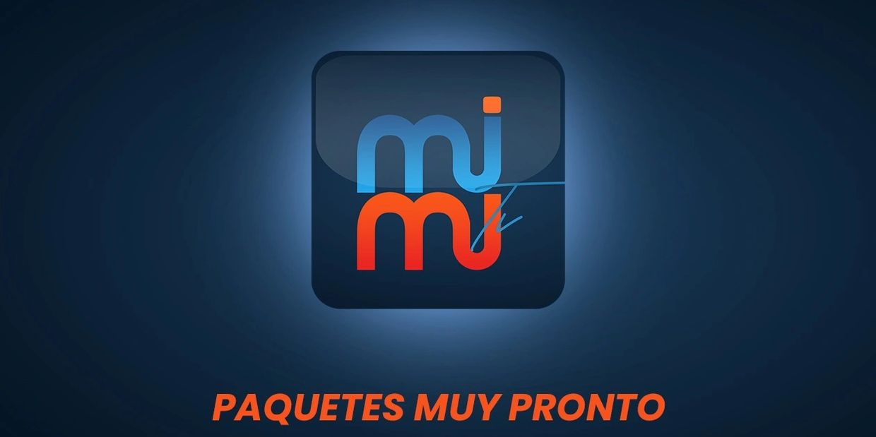 Logo with blue and red letters and text 'PAQUETES MUY PRONTO'.