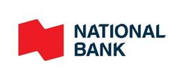 Logo of National Bank with red emblem.
