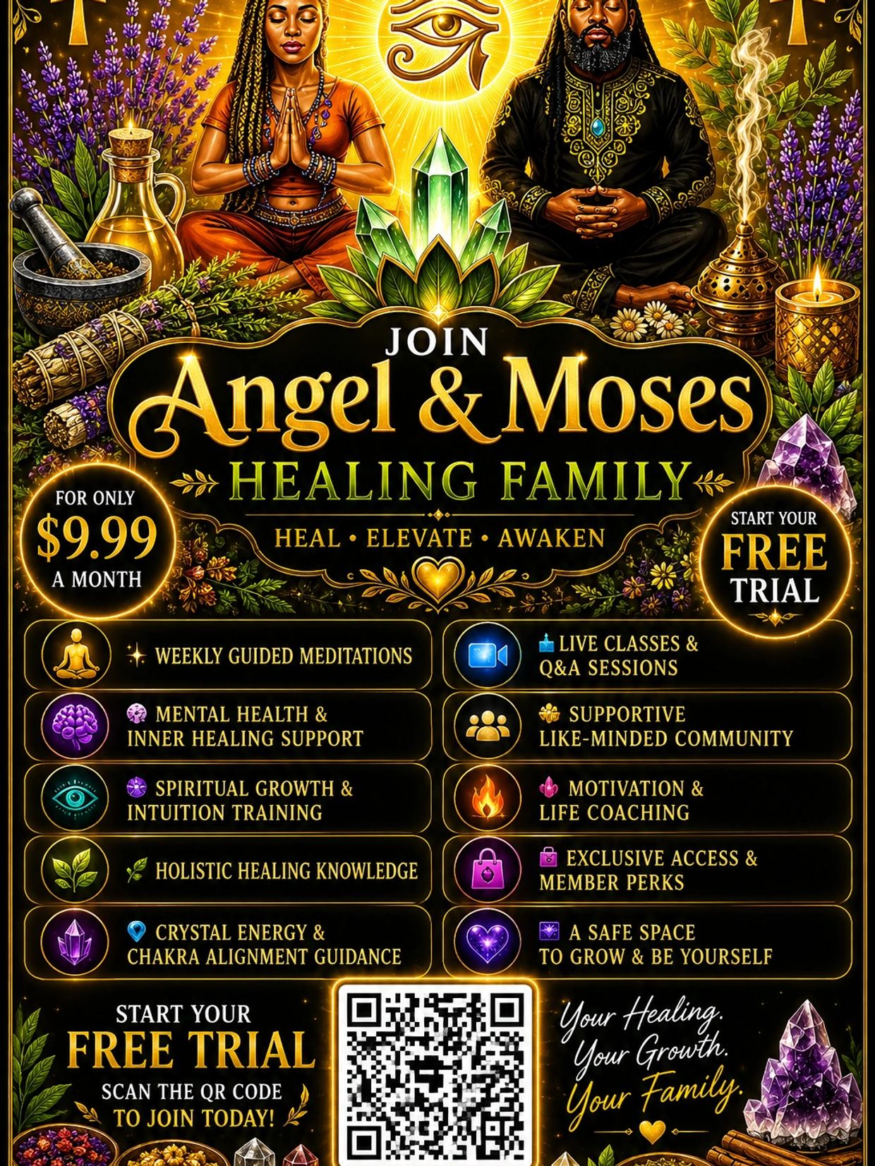 Join Angel &amp; Moses Healing Family for holistic healing and spiritual growth.