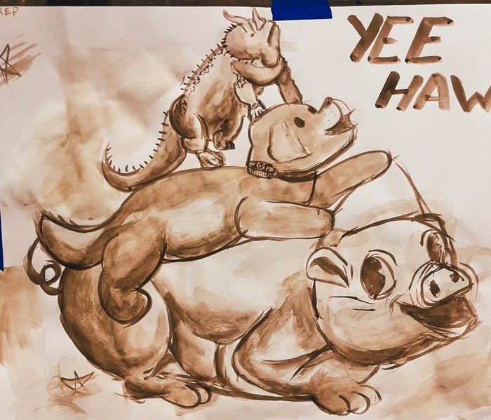 Description: 
jolly pig.
happy puppy. 
neurotic Dinosaur.