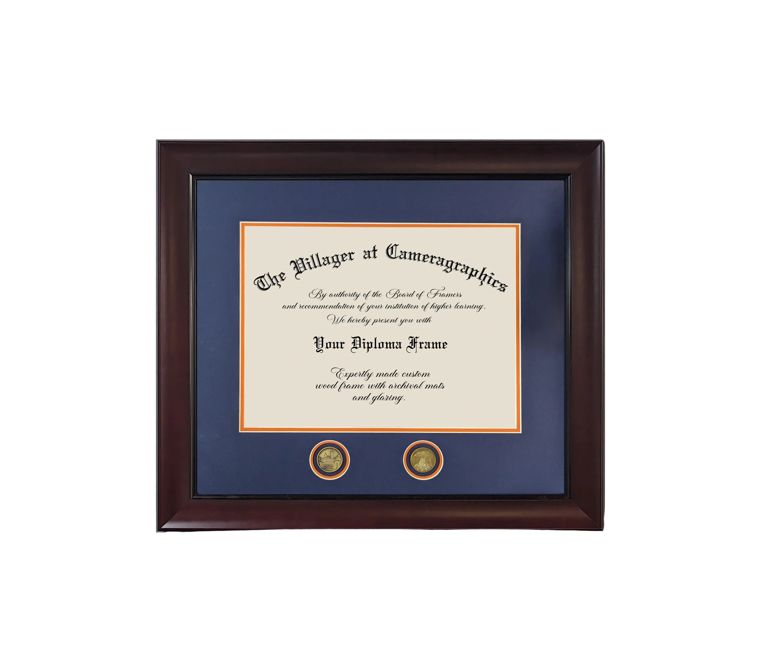 Diploma frame with officially licensed coins