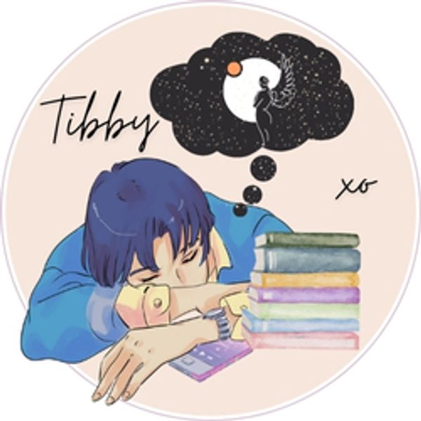 A drawing of an author asleep and dreaming next to a stack of colorful books and their phone.