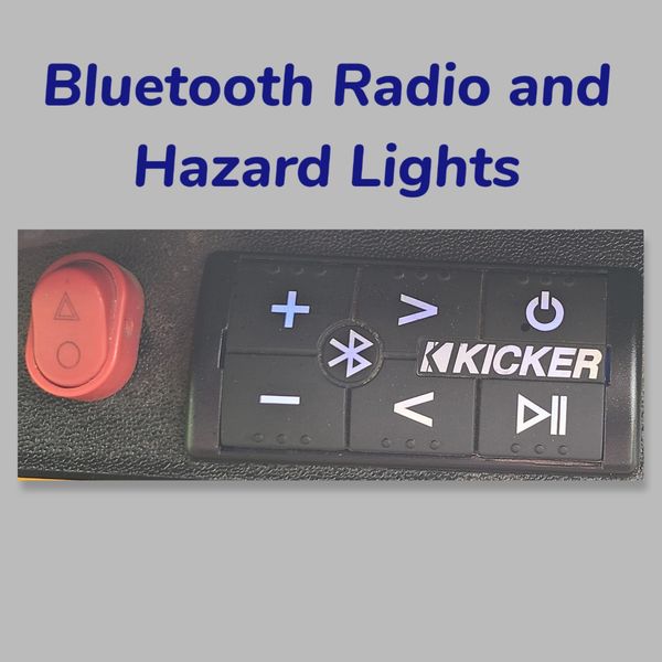 Kicker Bluetooth radio and hazard lights for golf car