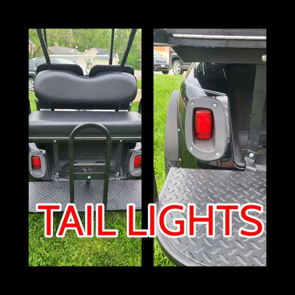 Golfcar tail lights and rear flip seat