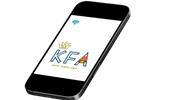 Cellphone graphic image with KFA logo showing on screen