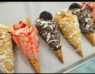 Different flavors of cakes on the cone