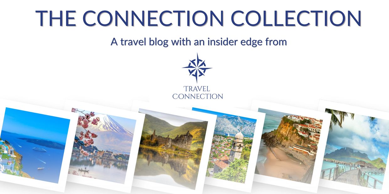 Travel blog banner showcasing diverse scenic destinations and the Travel Connection logo.