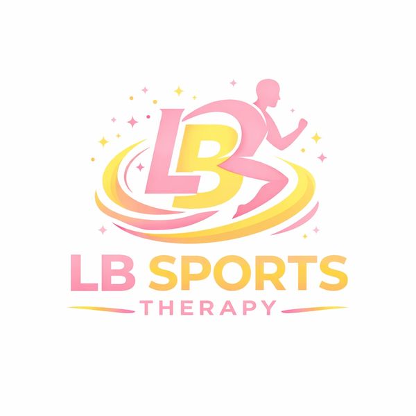 Colorful logo of LB Sports Therapy with a running figure and swirling effects.