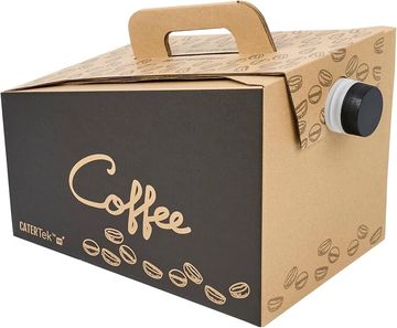A cardboard box dispenser labeled 'Coffee' with a handle and spout.