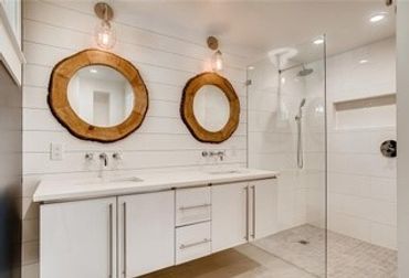 luxury master bathroom in modern farmhouse 