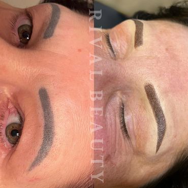 Before and after ombré powder brow tattoo. 