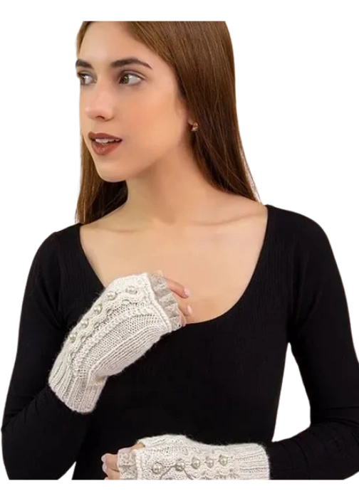 Fingerless Gloves: Pearl Alpaca Fingerless Gloves