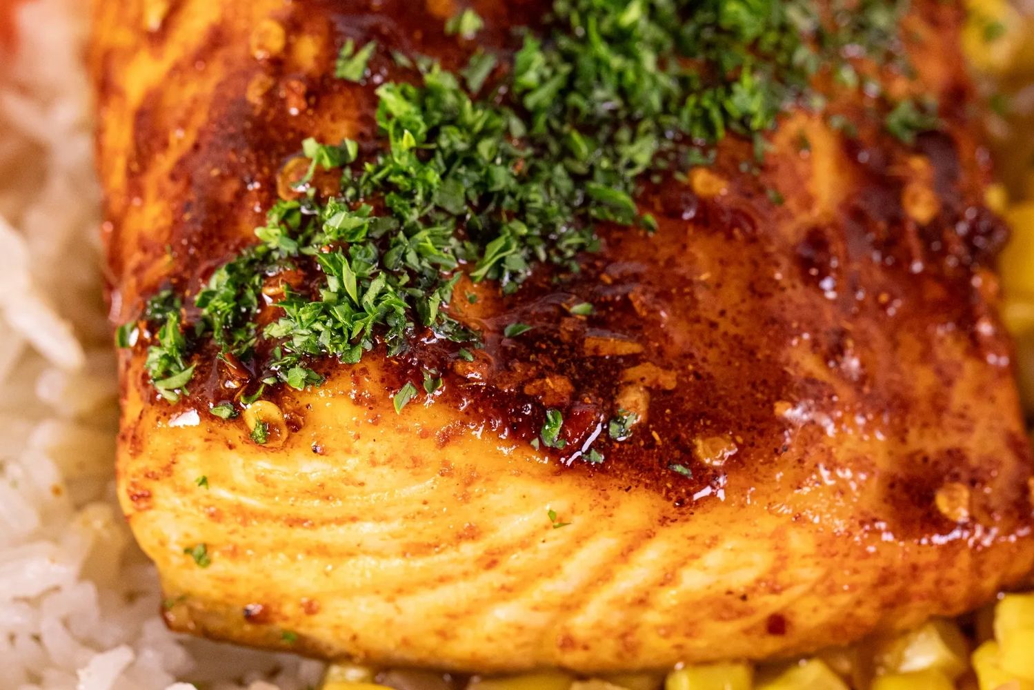 Local Honey & Harissa Glazed Faroe Island Salmon.
