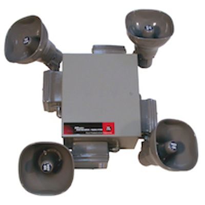Four loudspeakers mounted on a central unit.