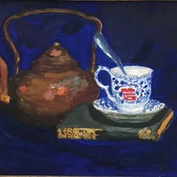 First ever still life painting of a teapot and teacup.