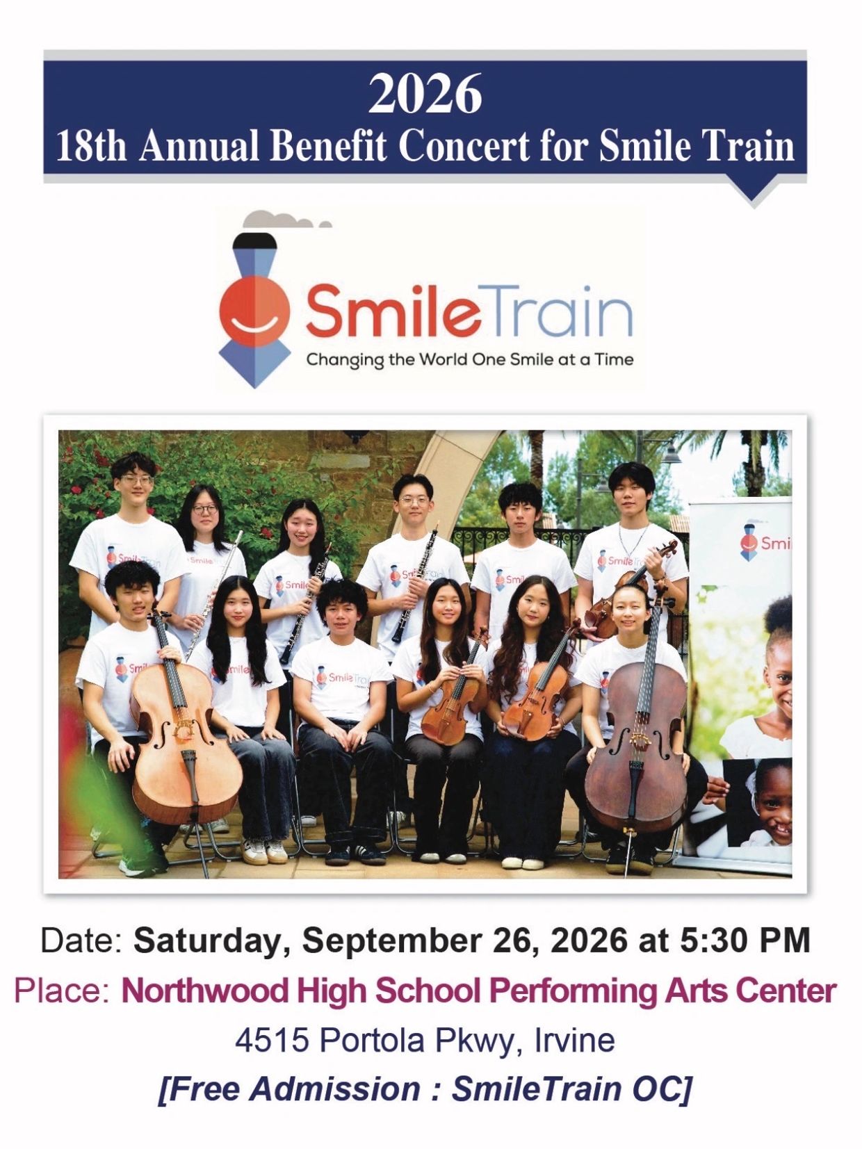 2026 Smile Train benefit concert at Northwood High School.