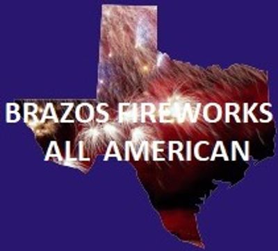 Texas cutout with the label, "Brazos Fireworks All American"