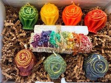 Hand rolled Energy Cleansing beeswax candle made with homegrown herbs 
