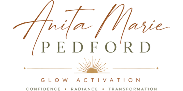 Anita Marie Pedford Glow Activation logo with sunburst and inspirational words.