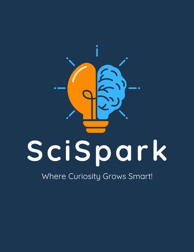 SciSpark logo with a lightbulb and brain illustration symbolizing smart curiosity.
