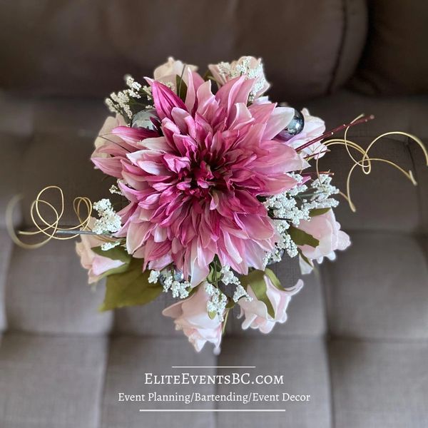 Blush pink and purple chrysanthemum and roses - floral design by Elite Events BC 