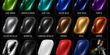 A chart displaying various metallic paint colors.