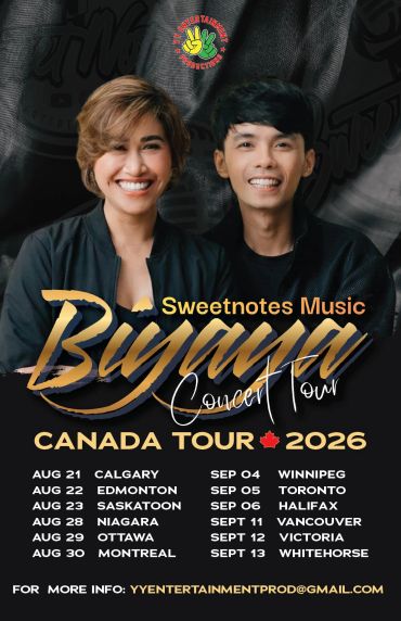 Sweetnotes Music Biyaya Concert Tour 2026 in Canada with multiple city dates.