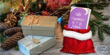 entre duendes y ratones hard cover inside stocking. christmas tree and presents and decorations