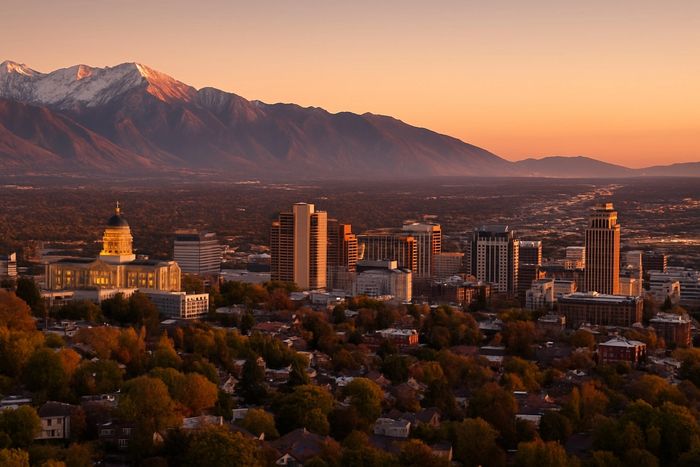 skyline of Salt Lake City with the Wasatch mountains in back
