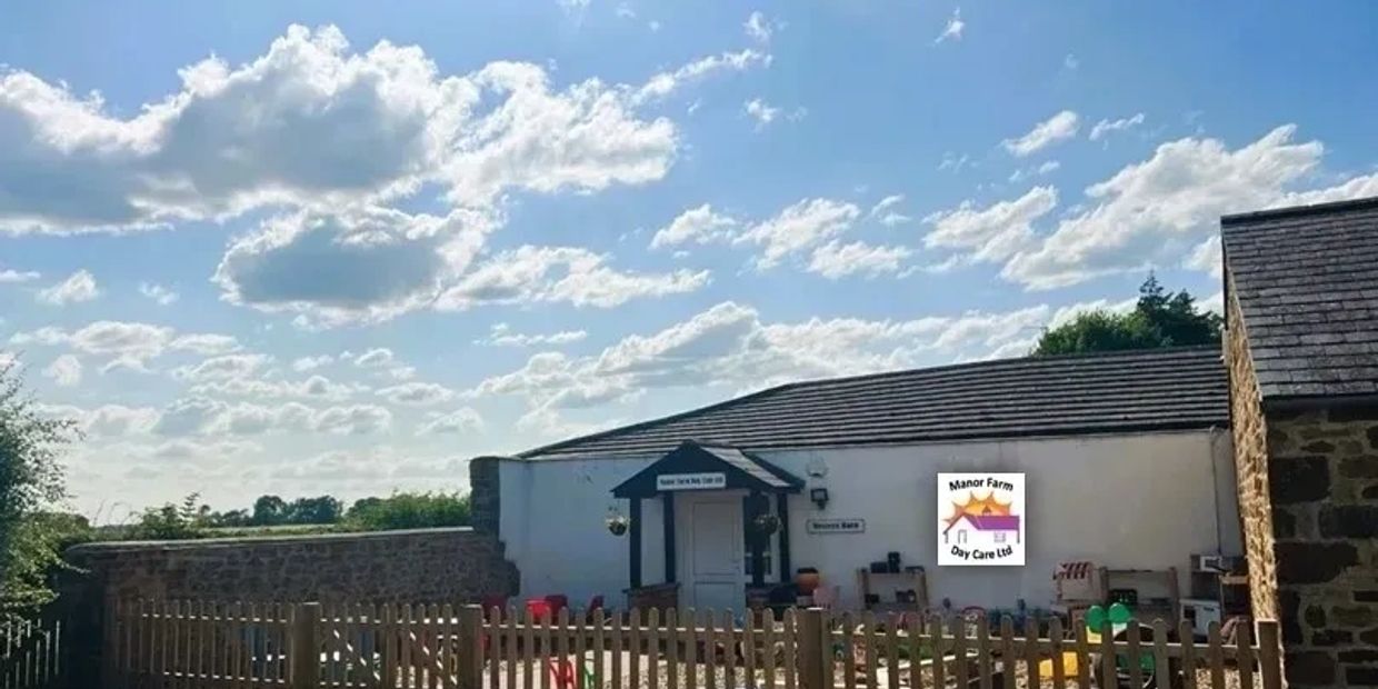 Sunny day at Manor Farm Day Care with a clear sky and clouds.