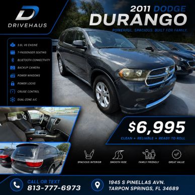 2011 Dodge Durango SUV with spacious interior and modern features for $6,995.