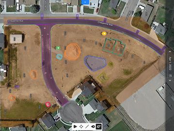 Aerial drone photograph of construction  site using photogrammetry creating  2D map with annotations