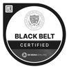 Black Belt Certified badge from Six Sigma Online with council seal.