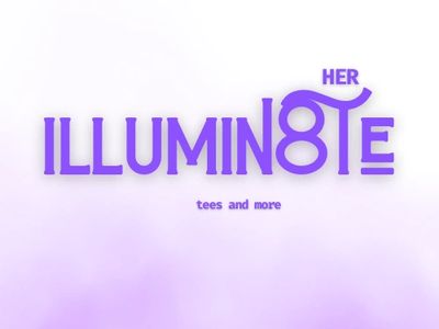 Logo for Her Illuminate tees and more in purple text.