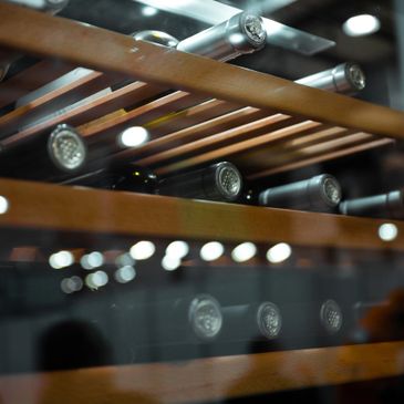 Refrigerated wine storage bottles in a wine cellar