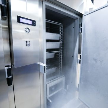 commercial fridge in a kitchen 