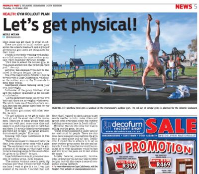 A news paper article about an outdoor gym in Sea Point Cape Town
