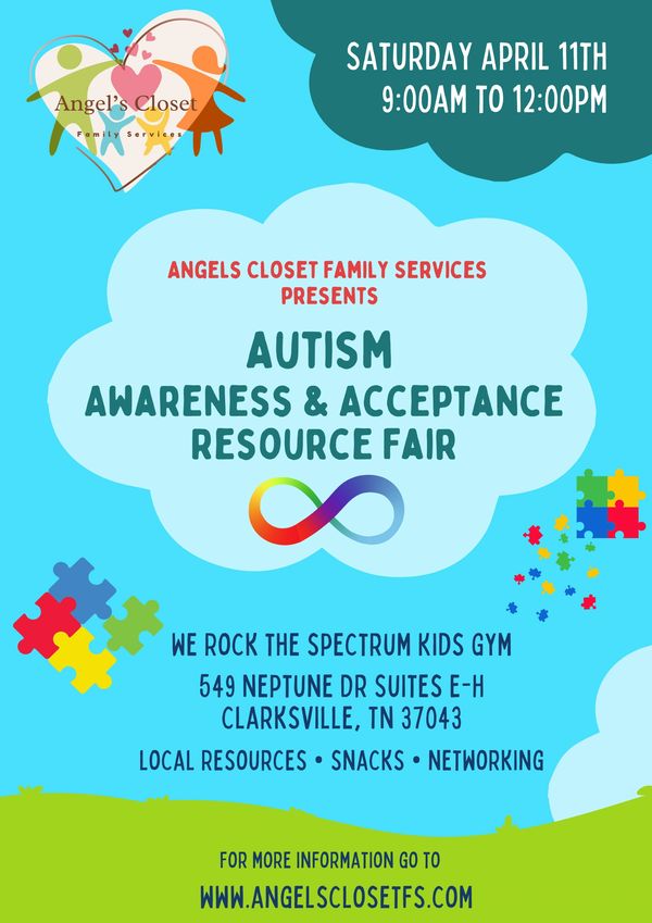 Flyer for Autism Awareness &amp; Acceptance Resource Fair on April 11th in Clarksville, TN.