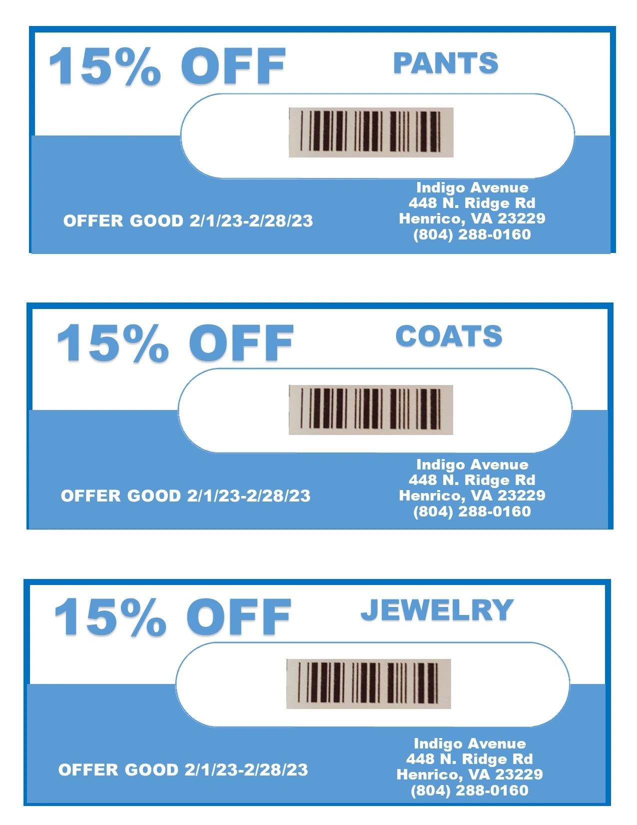 Consignment coupons at Indigo Avenue