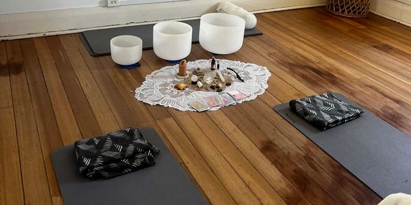 Meditation space set up for a women’s circle workshop in Adelaide, hosted by Bowen & Soul Adelaide.