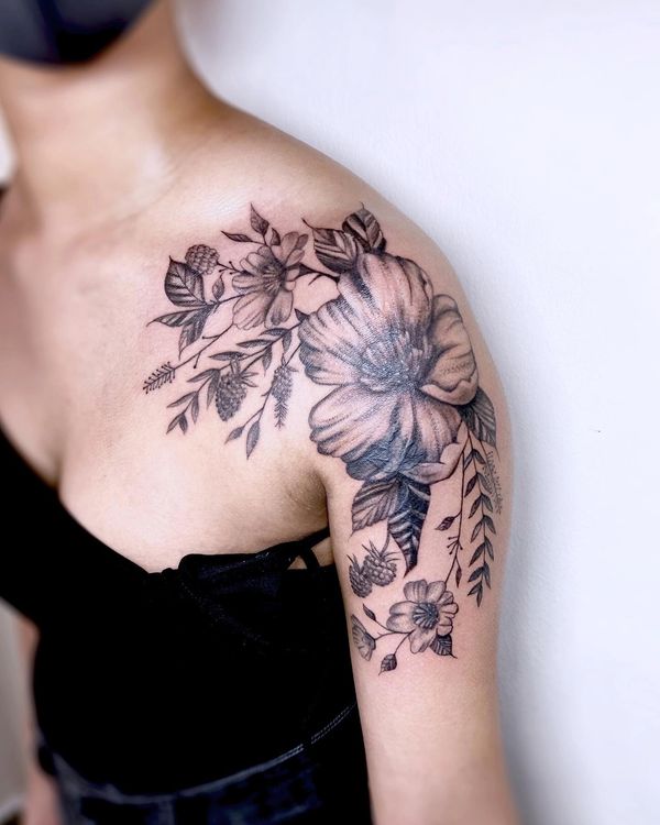 Black and gray cover up floral sleeve