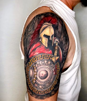 Spartan Warrior Half Sleeve Tattoo.