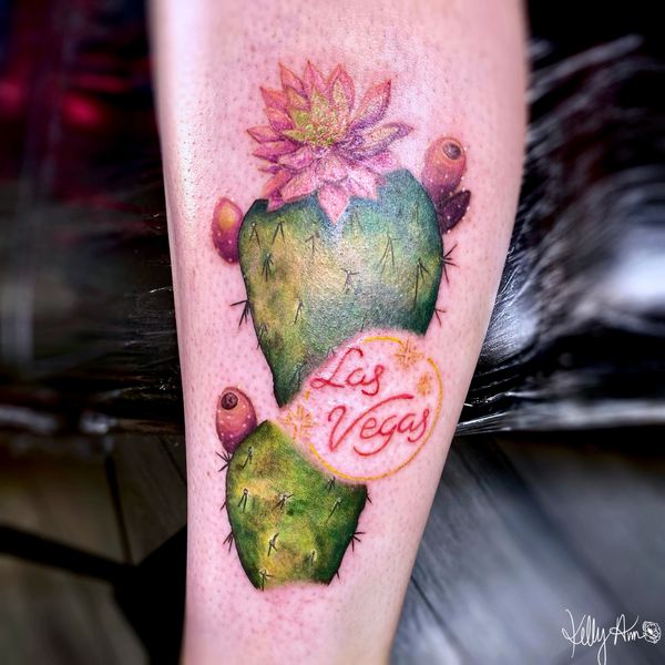 Custom cactus Vegas tattoo design. 