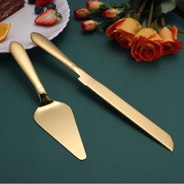 Cake Cutting Set for Wedding,  2 Pcs, Gold