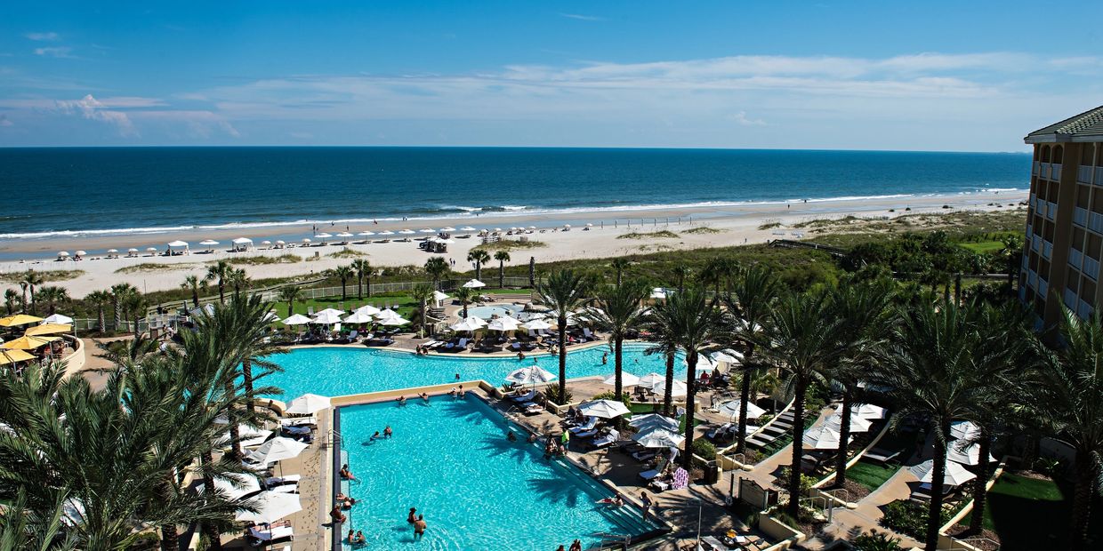 Beautiful balcony view overlooking the pool and the beach at Amelia Island Omni Resort