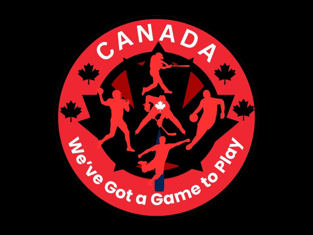 Logo featuring Canadian athletes in various sports with the slogan 'We've Got a Game to Play'.