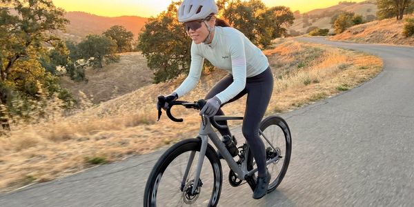 Dr. Hannah Lee rides the peninsula hills on her road bike.