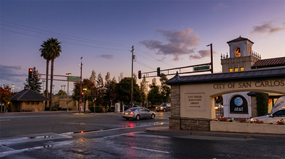 San Carlos downtown at dusk – Dr. Hannah Lee foot & ankle care, Premier Foot & Ankle